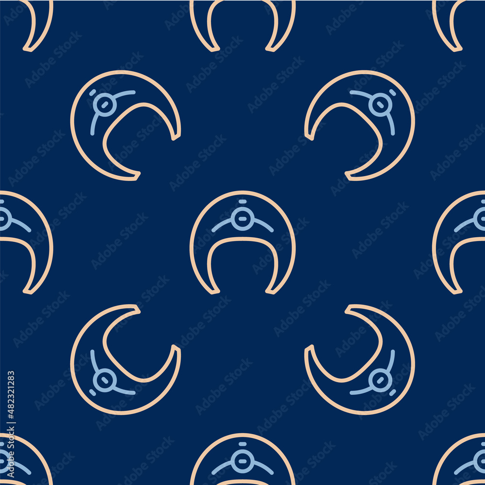 Obraz premium Line Fish steak icon isolated seamless pattern on blue background. Vector