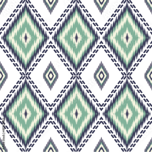Green ikat Ethnic Pattern Diamonds Shape Print Background Vector Design For Other products, Carpet, Rugd, Pillows, Batik, Blankets 