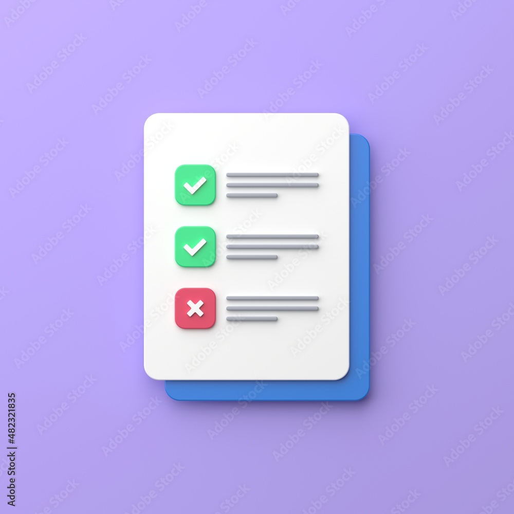 Checklist paper document 3d render illustration Checklist paper document 3d render illustration