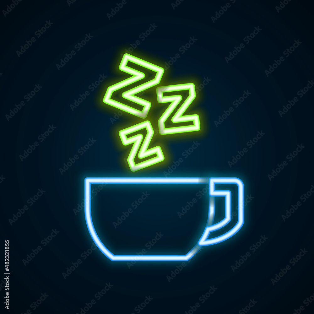 Glowing neon line Chamomile tea icon isolated on black background. A useful therapeutic drink from flowers of chamomile medicinal. Colorful outline concept. Vector Glowing neon line Chamomile tea icon isolated on black background. A useful therapeutic drink from flowers of chamomile medicinal. Colorful outline concept. Vector