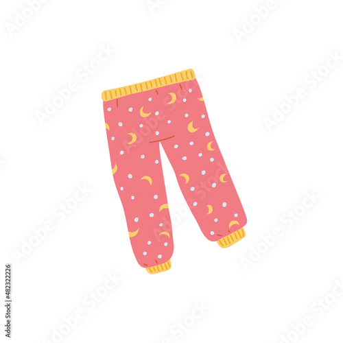 Kids pajama bottom element for bedtime and sleeping, flat vector illustration isolated on white background.