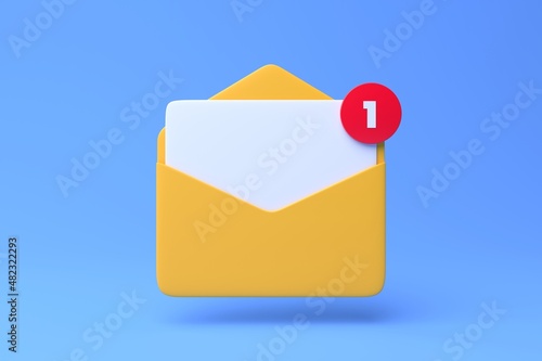 Yellow envelope email notification icon 3d render illustration