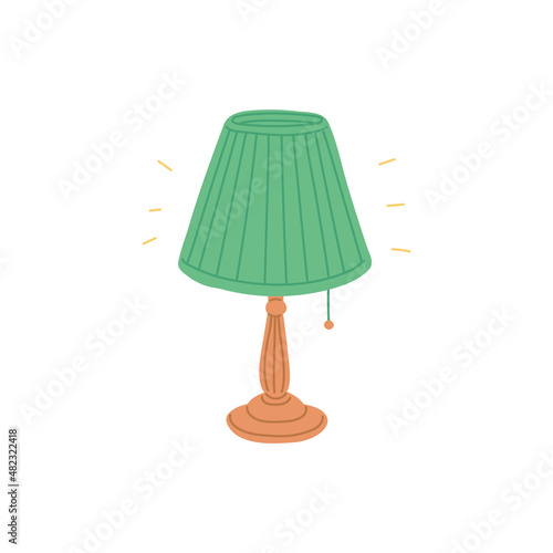 Antique lamp for night table, flat vector illustration isolated on white background.