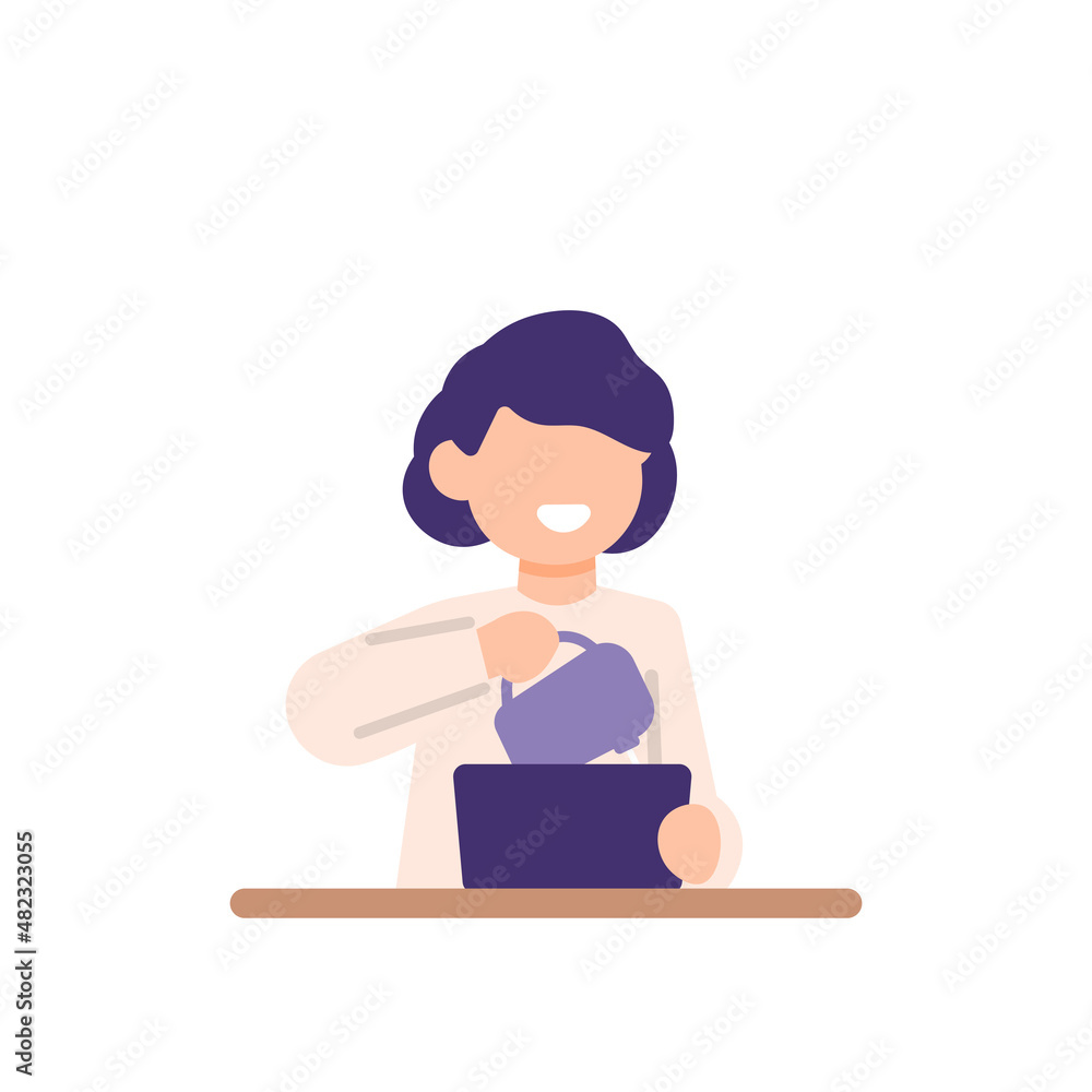 illustration of a woman kneading cake dough using a mixer in a bowl or container. making cake. Baker. mother activity. flat cartoon style. vector design illustration of a woman kneading cake dough using a mixer in a bowl or container. making cake. Baker. mother activity. flat cartoon style. vector design