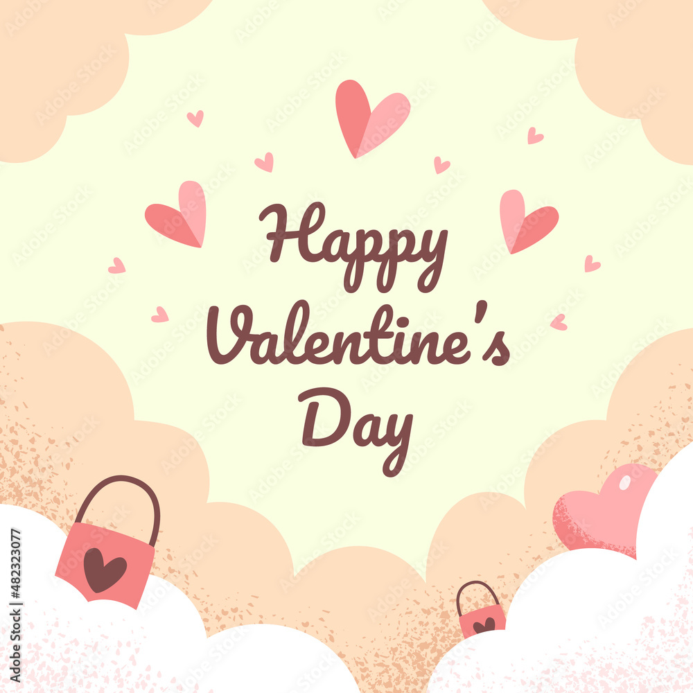 Happy Valentine's Day concept illustration, cute small hearts in flat design