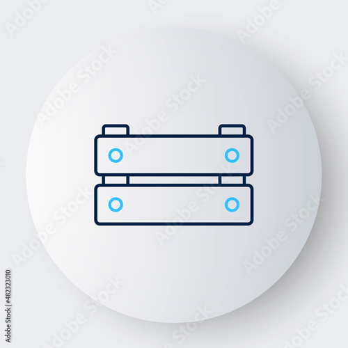 Line Wooden box icon isolated on white background. Grocery basket, storehouse crate. Empty wooden container for vegetables, products. Colorful outline concept. Vector