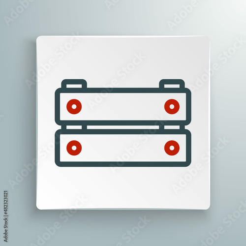 Line Wooden box icon isolated on white background. Grocery basket, storehouse crate. Empty wooden container for vegetables, products. Colorful outline concept. Vector