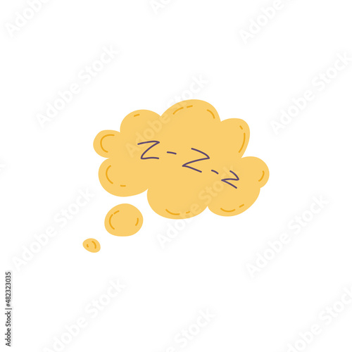 Zzz text on text bubble in shape of cloud, flat vector illustration isolated.