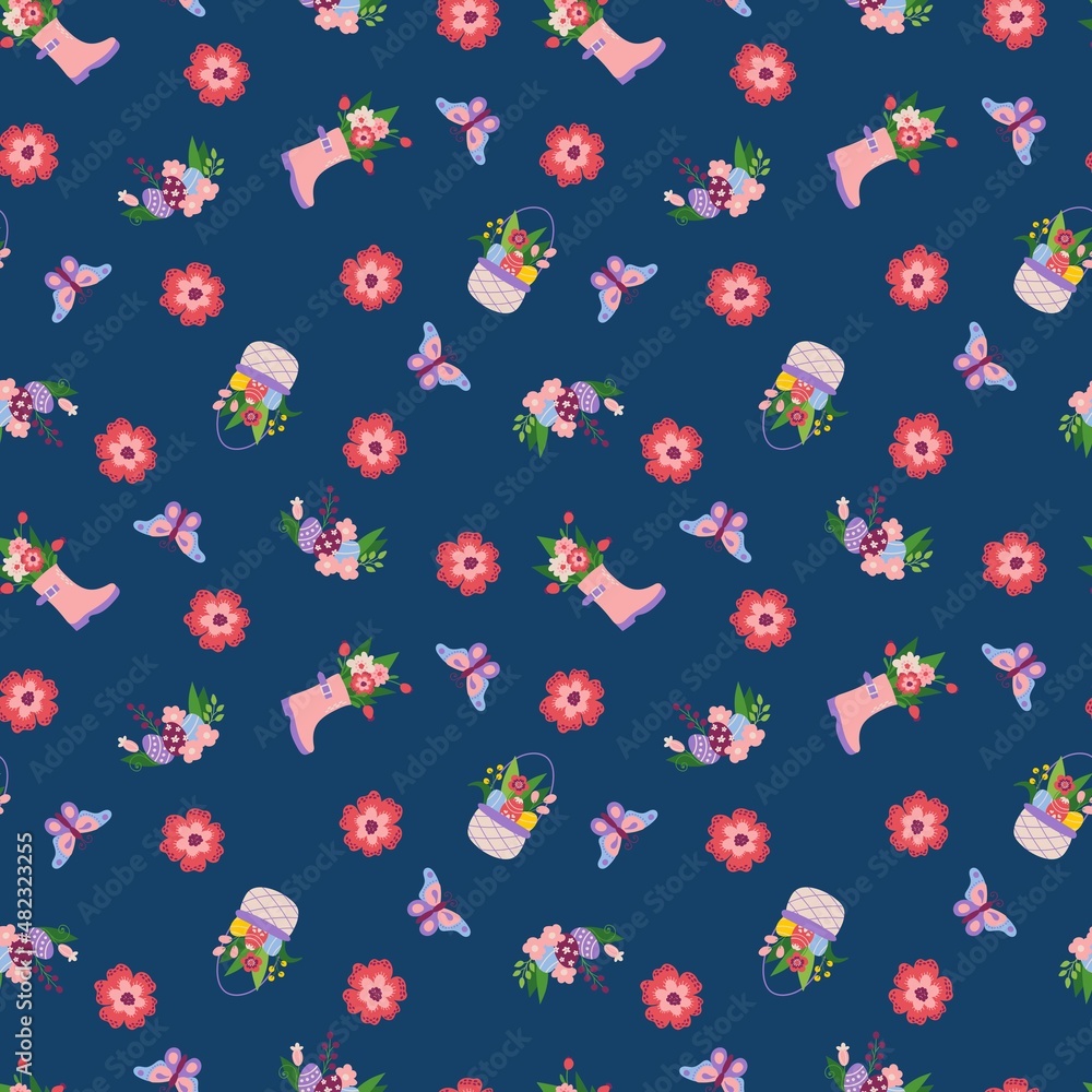 Spring seamless pattern. Easter in hand drawn style. Design for fabric, textile, wrapping, wallpaper, packaging. Spring seamless pattern. Easter in hand drawn style. Design for fabric, textile, wrapping, wallpaper, packaging.