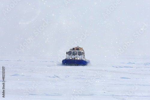 Khivus on ice hovercraft, airboat, winter transport extreme