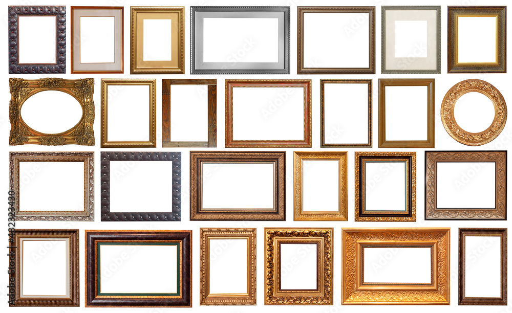 set picture frames isolated on white background retro gilding gold silver antique set picture frames isolated on white background retro gilding gold silver antique