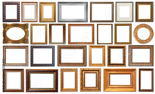 set picture frames isolated on white background retro gilding gold silver antique
