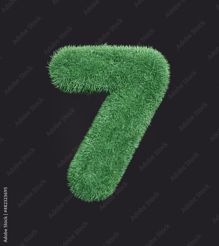 Grass number seven. Eco symbol 7 withthe green lawn texture, isolated grassy digit, 3d rendering Grass number seven. Eco symbol 7 withthe green lawn texture, isolated grassy digit, 3d rendering