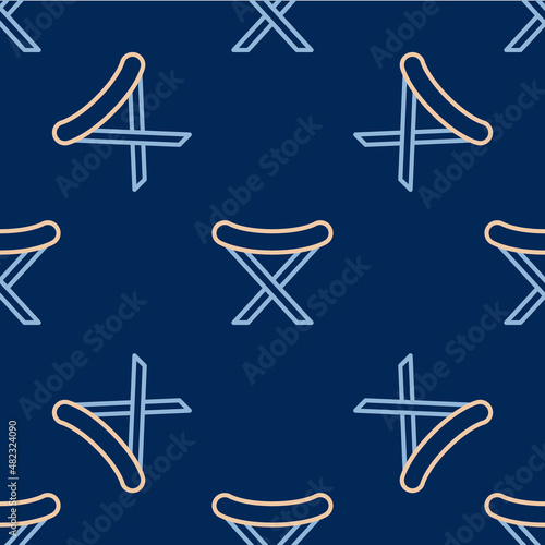 Line Fishing harpoon icon isolated seamless pattern on blue background. Fishery manufacturers for catching fish under water. Diving underwater equipment. Vector