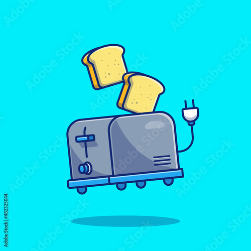 Toaster And Bread Cartoon Vector Icon Illustration. Food Technology Icon Concept Isolated Premium Vector. Flat Cartoon Style