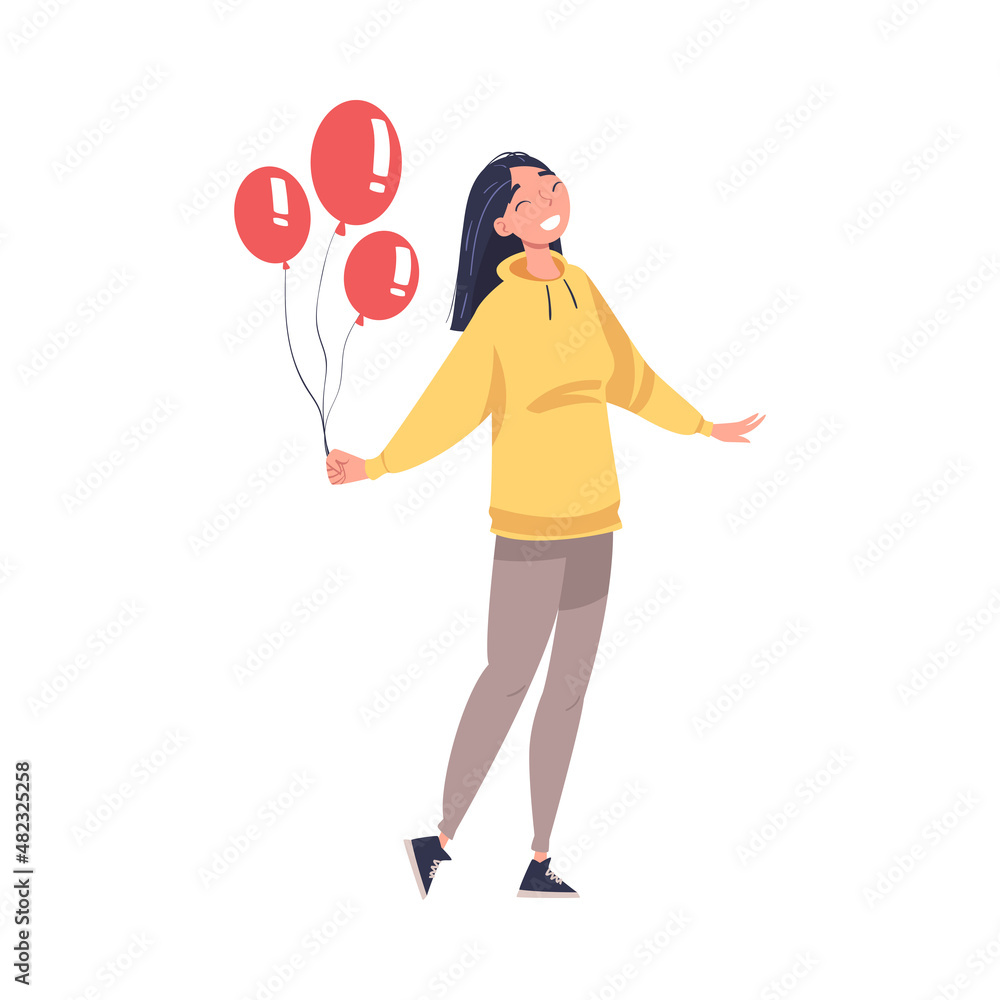 Woman with Bunch of Balloons Celebrating Holiday Vector Illustration Woman with Bunch of Balloons Celebrating Holiday Vector Illustration