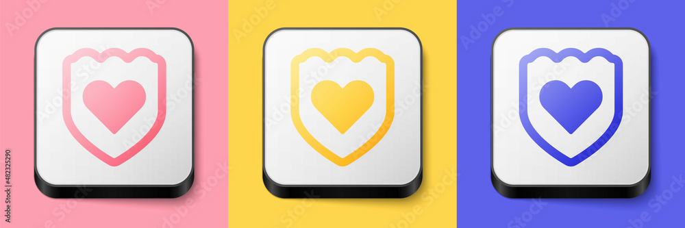 Isometric Immune system icon isolated on pink, yellow and blue background. Medical shield. Square button. Vector Isometric Immune system icon isolated on pink, yellow and blue background. Medical shield. Square button. Vector