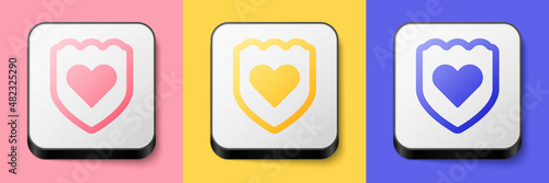 Isometric Immune system icon isolated on pink, yellow and blue background. Medical shield. Square button. Vector