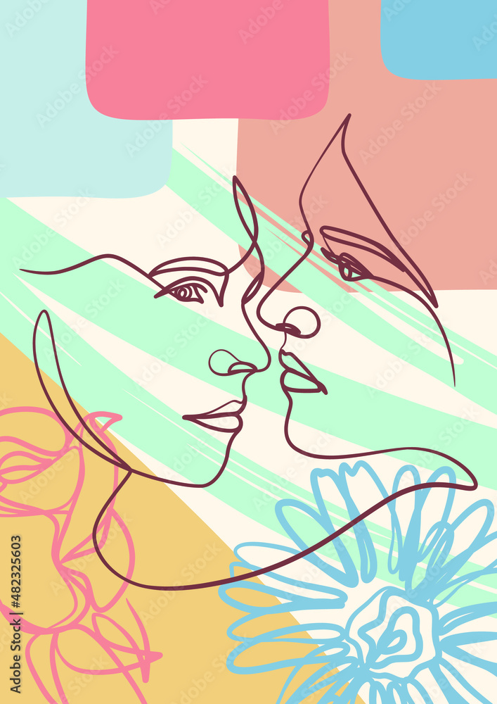 Woman face one line art drawing poster. Continuous line drawing style Woman face one line art drawing poster. Continuous line drawing style