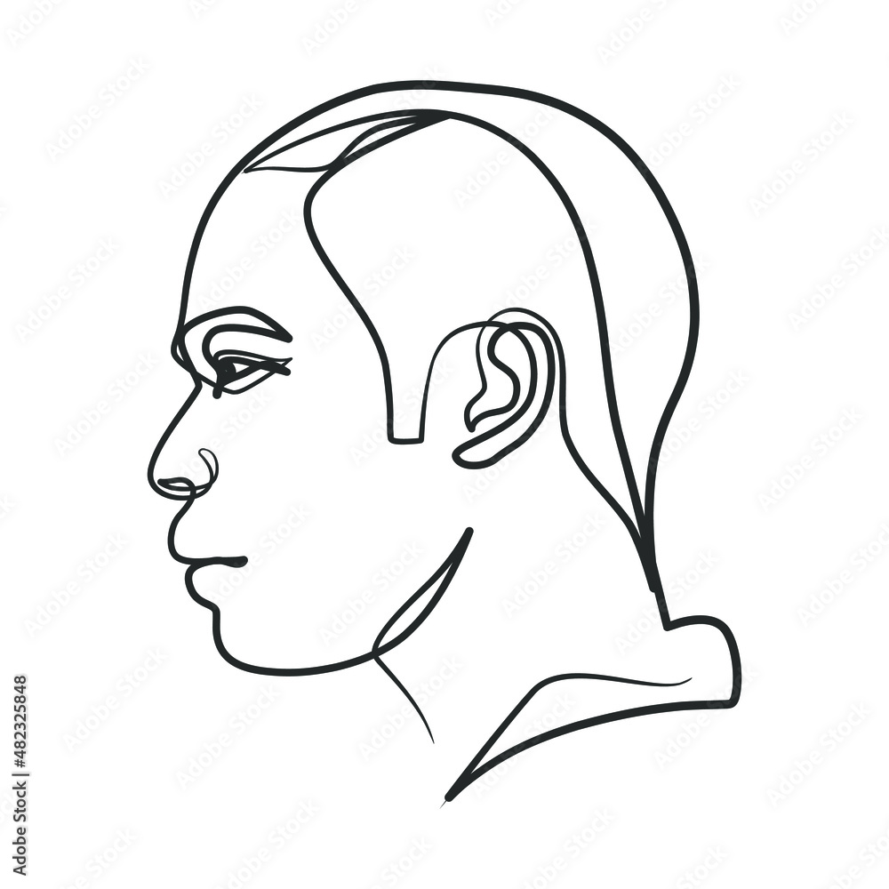 Continuous line art drawing of man face. Hand drawn minimalist style