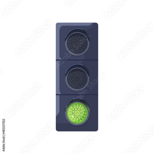 Green color signal on traffic light. Semaphore led lamp allowing movement, driving and going. Street stoplight for road rules regulation. Flat vector illustration isolated on white background