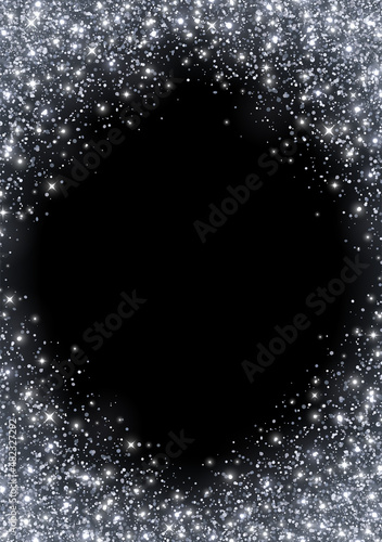 Rhomb frame sparkling silver glitter flyer. Vector