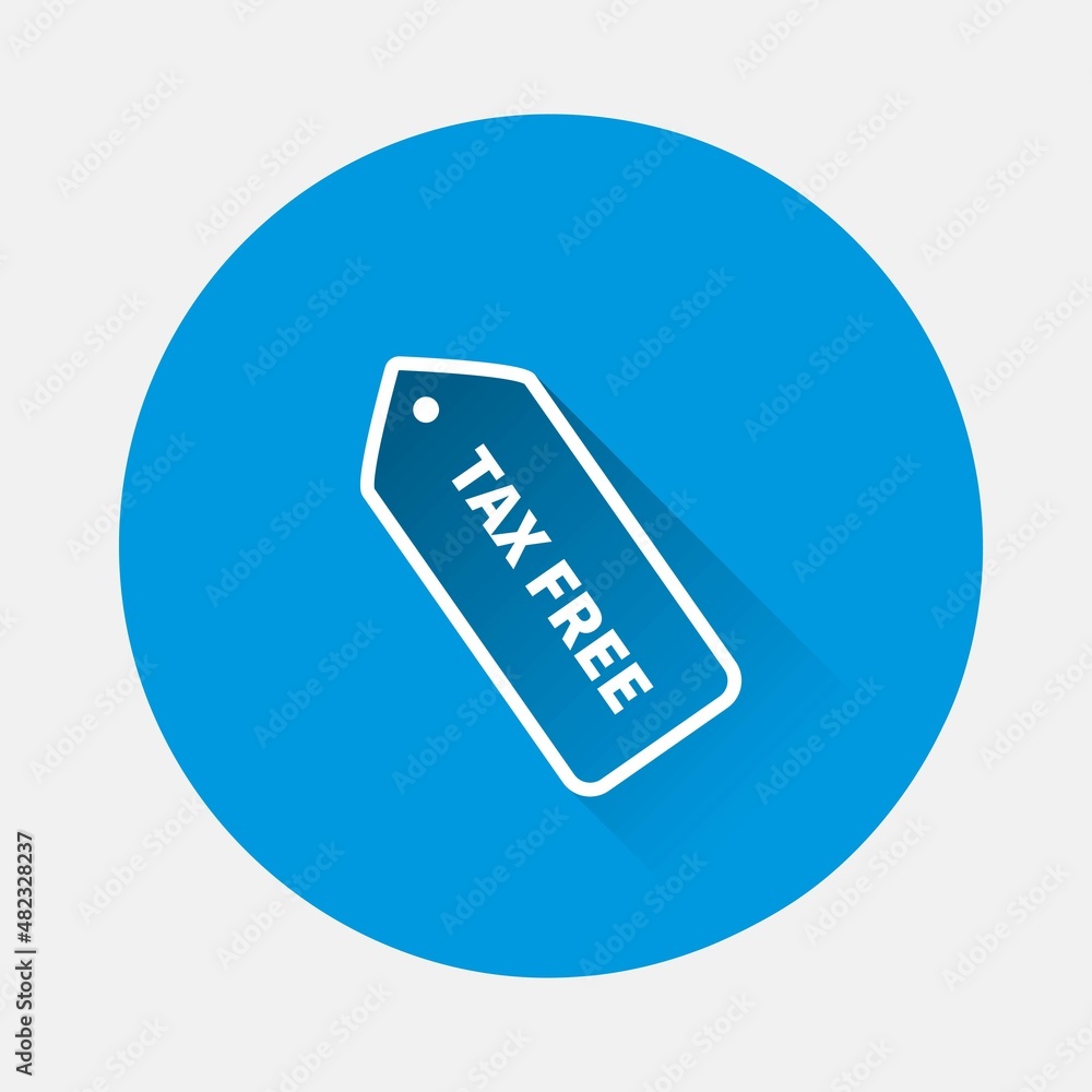 Tax free vector icon on blue background. Flat image with long shadow. Layers grouped for easy editing illustration. For your design. Tax free vector icon on blue background. Flat image with long shadow. Layers grouped for easy editing illustration. For your design.