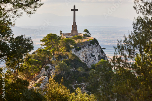 Viewpoint in Mallorca. Cruz del Picot. San Salvador santuari. Landmark photo