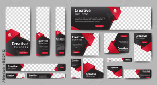 set of corporate web banners of standard size with a place for photos. Vertical, horizontal and square template.
