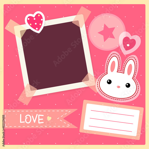 Square Valentine vintage backgrounds with retro photo, sticker and labels
