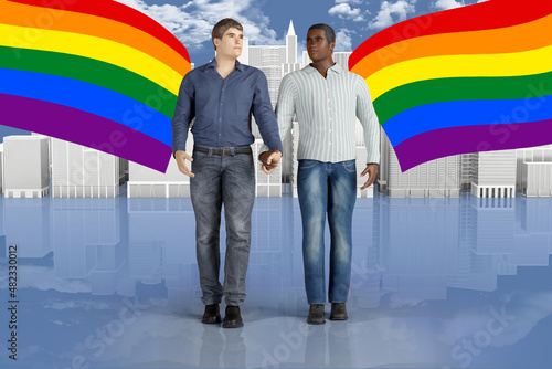 Illustrazione 3D. LGBT. Gay pride. In occasione di San Valentino e del Gay pride per l'amore e i diritti della comunità LGBT.