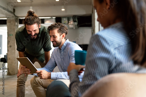 Fotografie Portrait of success business colleagues working, smiling together in office