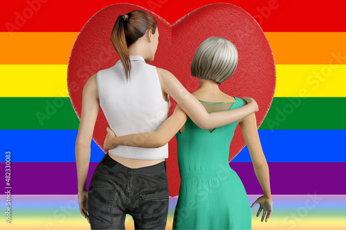 Illustrazione 3D. LGBT. Gay pride. In occasione di San Valentino e del Gay pride per l'amore e i diritti della comunità LGBT.