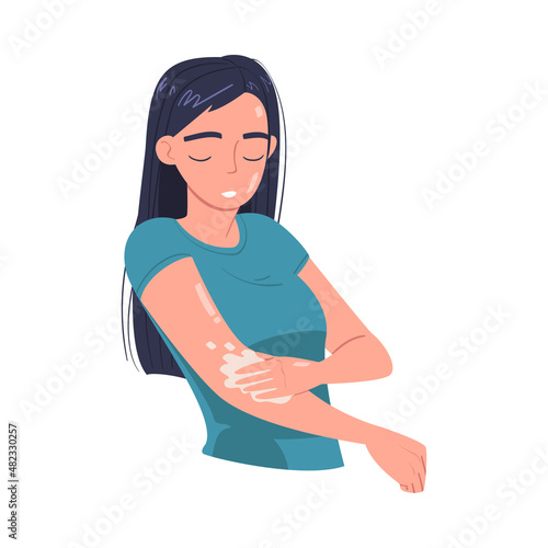 Woman Character In Bathroom Doing Hygiene Procedure Applying Cream on Skin Vector Illustration