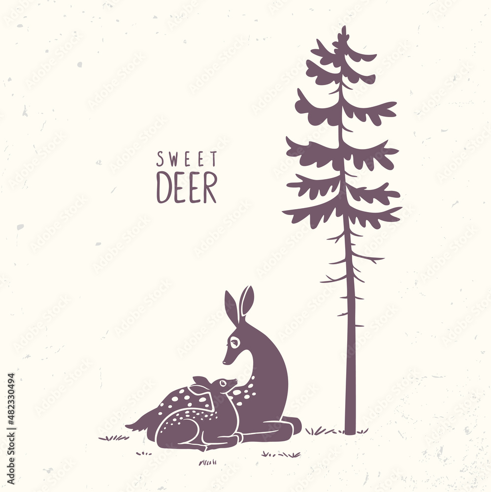 Obraz premium Deer fawn silhouette