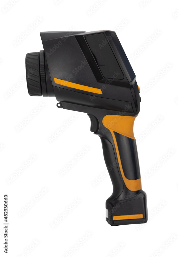 thermal imager on a white background. side view. device for monitoring the temperature distribution of the investigated surface. camera for non-contact measurement of body temperature in public places thermal imager on a white background. side view. device for monitoring the temperature distribution of the investigated surface. camera for non-contact measurement of body temperature in public places