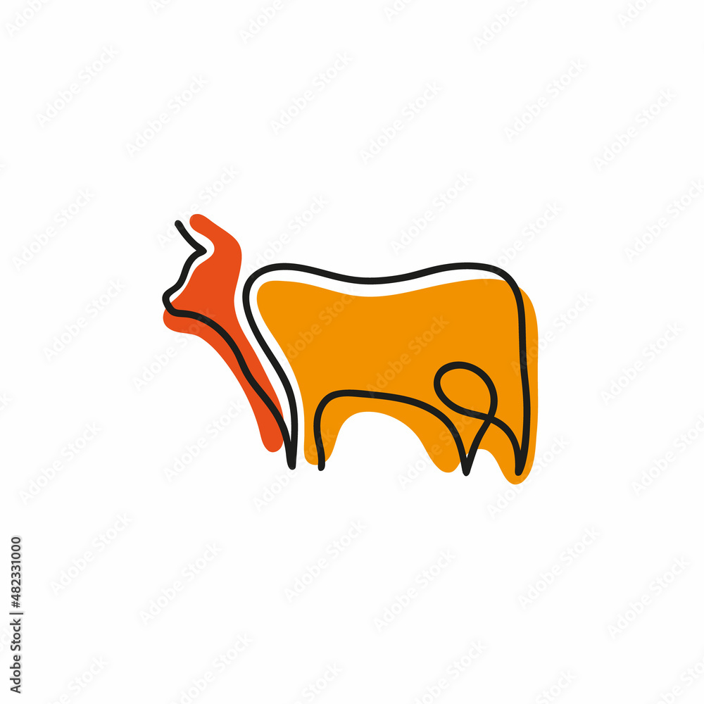 Fototapeta premium One line cow design silhouette.Hand drawn minimalism style vector illustration