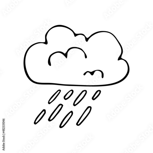 The weather is cloudy with rain and wind. Vector doodle cloud. Hand drawn meteorological forecast symbols. Cold season. Thin line web design icon.