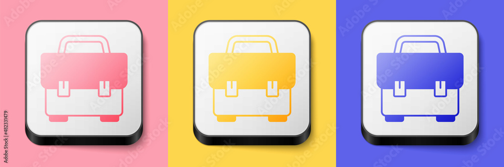 Isometric Toolbox icon isolated on pink, yellow and blue background. Tool box sign. Square button. Vector Isometric Toolbox icon isolated on pink, yellow and blue background. Tool box sign. Square button. Vector