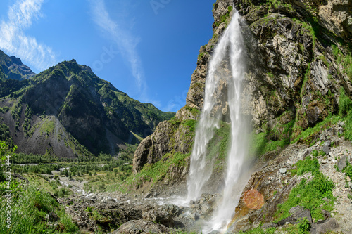 Waterfall on mountain at Cascade de Sillans, Sillans-la-Cascade, Ecrins National Park, France photo