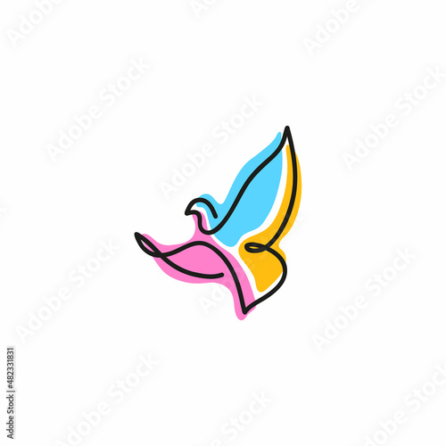 One line dove flies design silhouette.Hand drawn minimalism style vector illustration