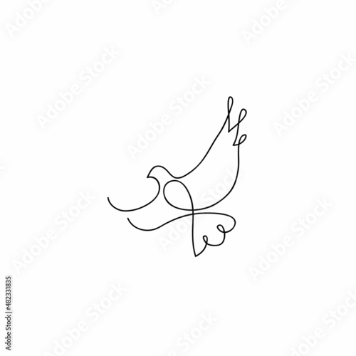 One line dove flies design silhouette.Hand drawn minimalism style vector illustration