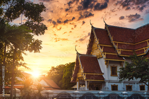 Wat Saket temple at sunrise, Bangkok, Thailand photo