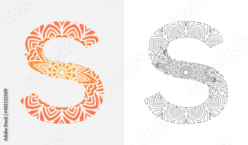 Alphabet Letter S Pop Art, Mandala coloring ornaments design