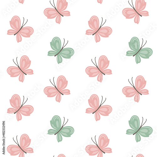 Summer seamless pattern with cartoon butterflies.