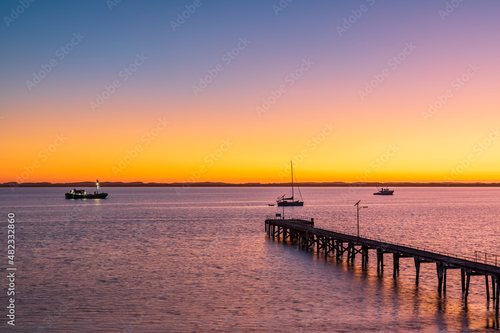 Australia,South Australia, Robe,Robe Jetty at moody dawn Australia,South Australia, Robe,Robe Jetty at moody dawn