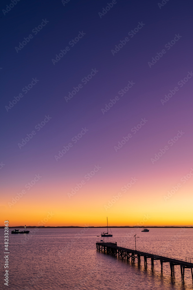 Australia,South Australia, Robe, Purple sky over Robe Jetty at dawn Australia,South Australia, Robe, Purple sky over Robe Jetty at dawn