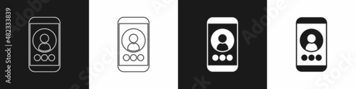 Fototapeta Naklejka Na Ścianę i Meble -  Set Video chat conference icon isolated on black and white background. Online meeting work form home. Remote project management. Vector