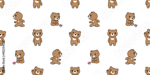 bear seamless pattern polar vector mushroom teddy cartoon tile background repeat wallpaper doodle illustration scarf isolated animal design