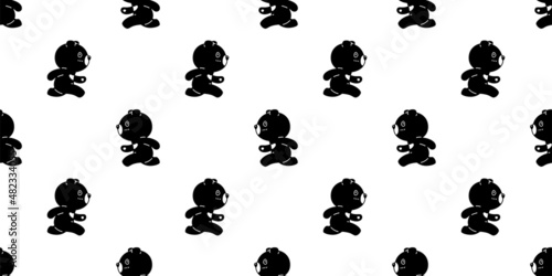 bear seamless pattern polar vector running teddy cartoon tile background  repeat wallpaper doodle illustration scarf isolated animal black design
